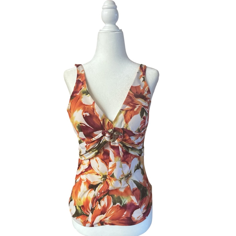 Cache Vibrant Floral V-Neck Tank Top